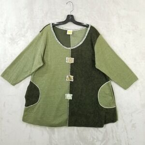 Hand Jive Tunic Women 2XL Handmade Sweatshirt Wear Art Pocket Flowy Lagenlook